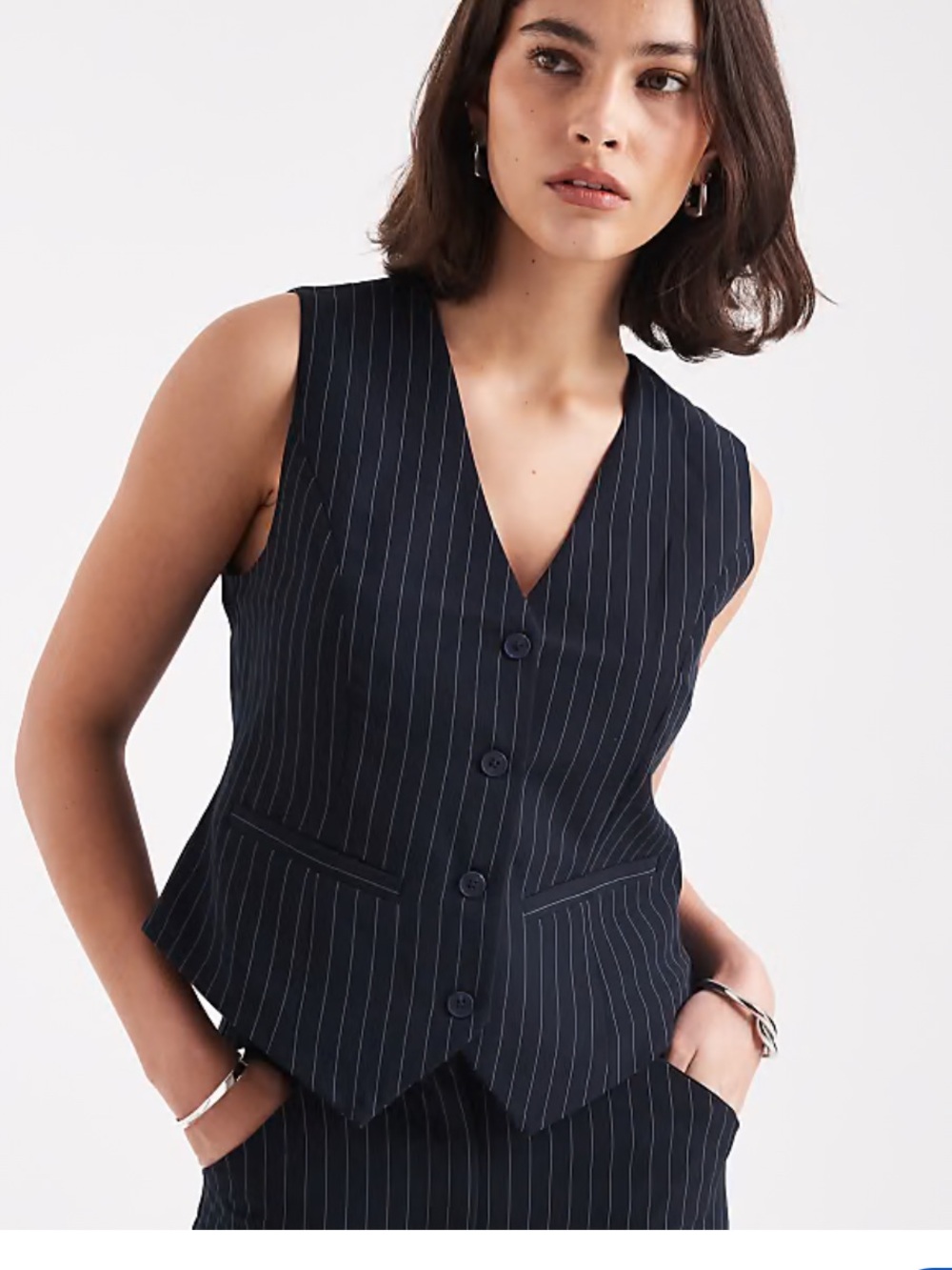 Pinstripe V-Neck Tailored Vest